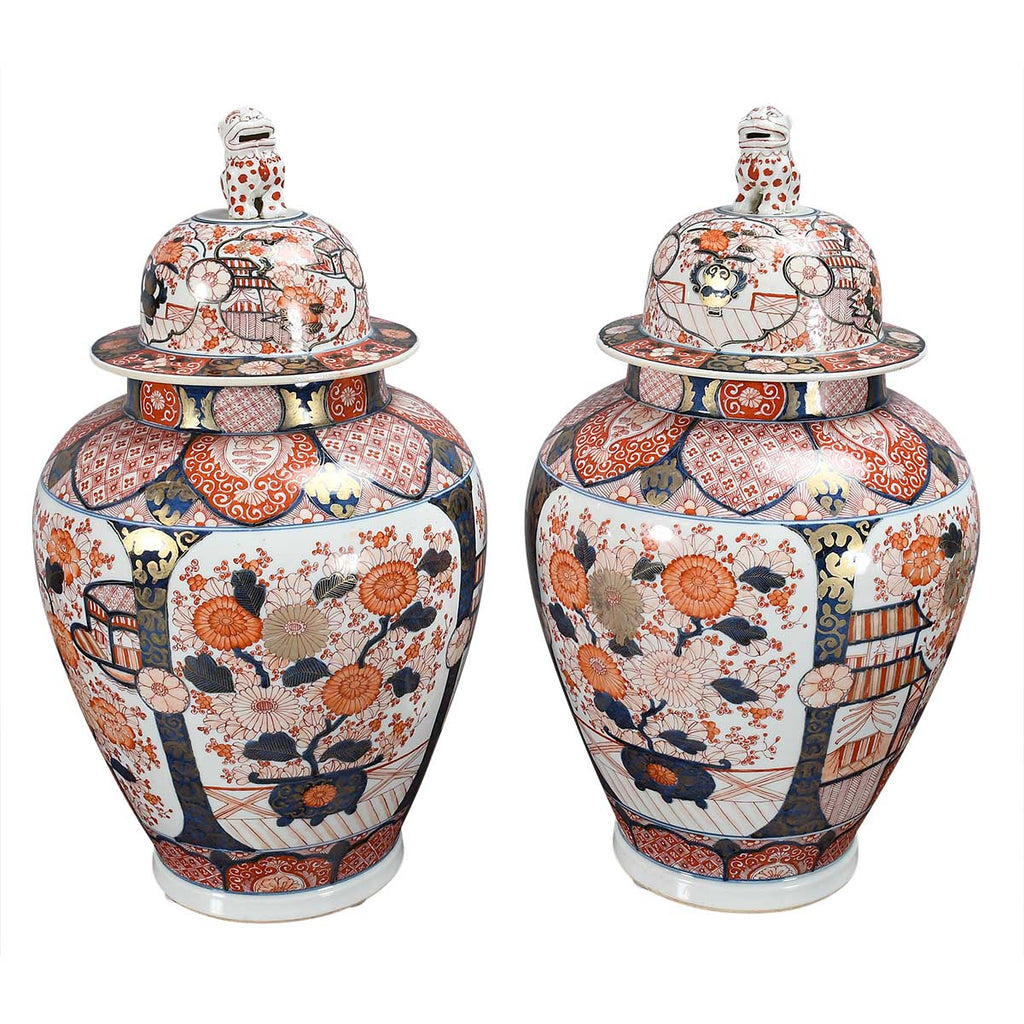 Pair of Imari Temple Jars
