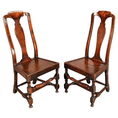 Pair of Oak Queen Anne Period Side Chairs