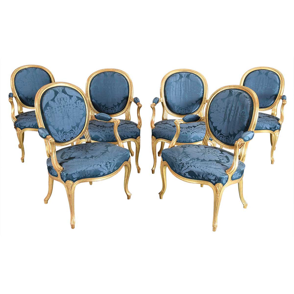 Six George III Period Giltwood Armchairs