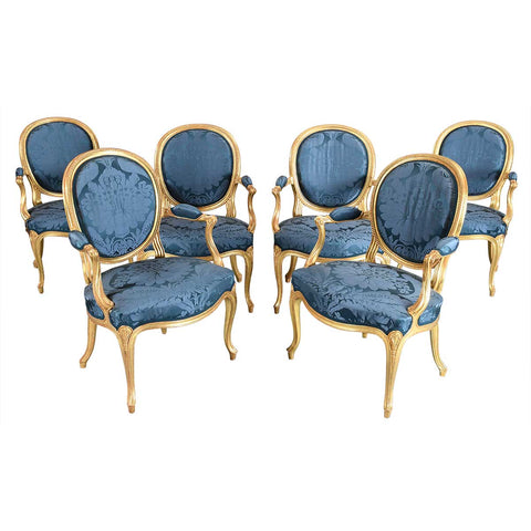 Six George III Period Giltwood Armchairs