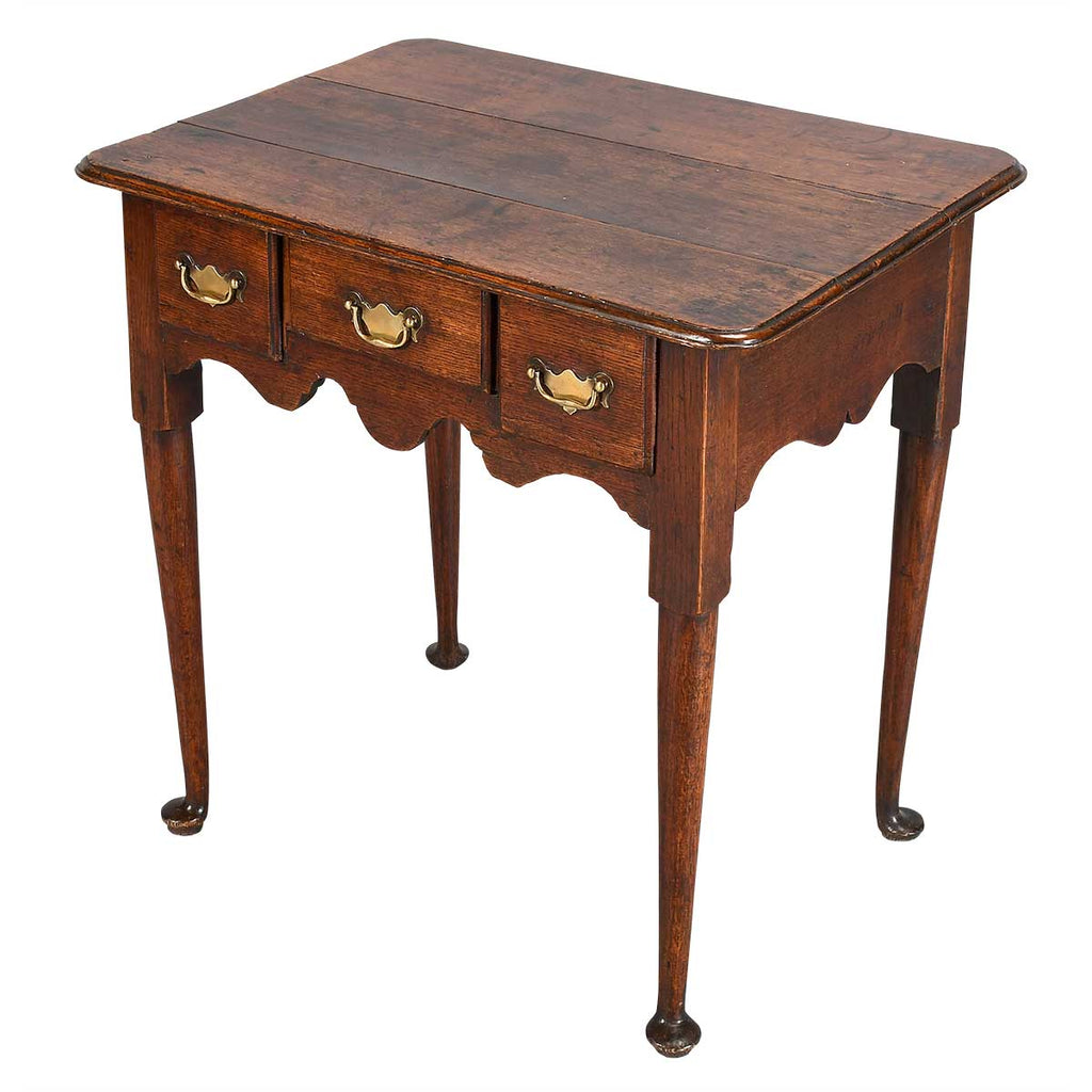 Small Oak Side Table with Three Drawers and Turned Legs