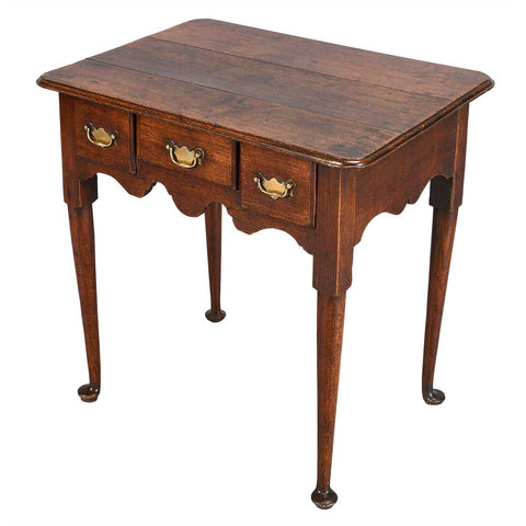 Small Oak Side Table with Three Drawers and Turned Legs