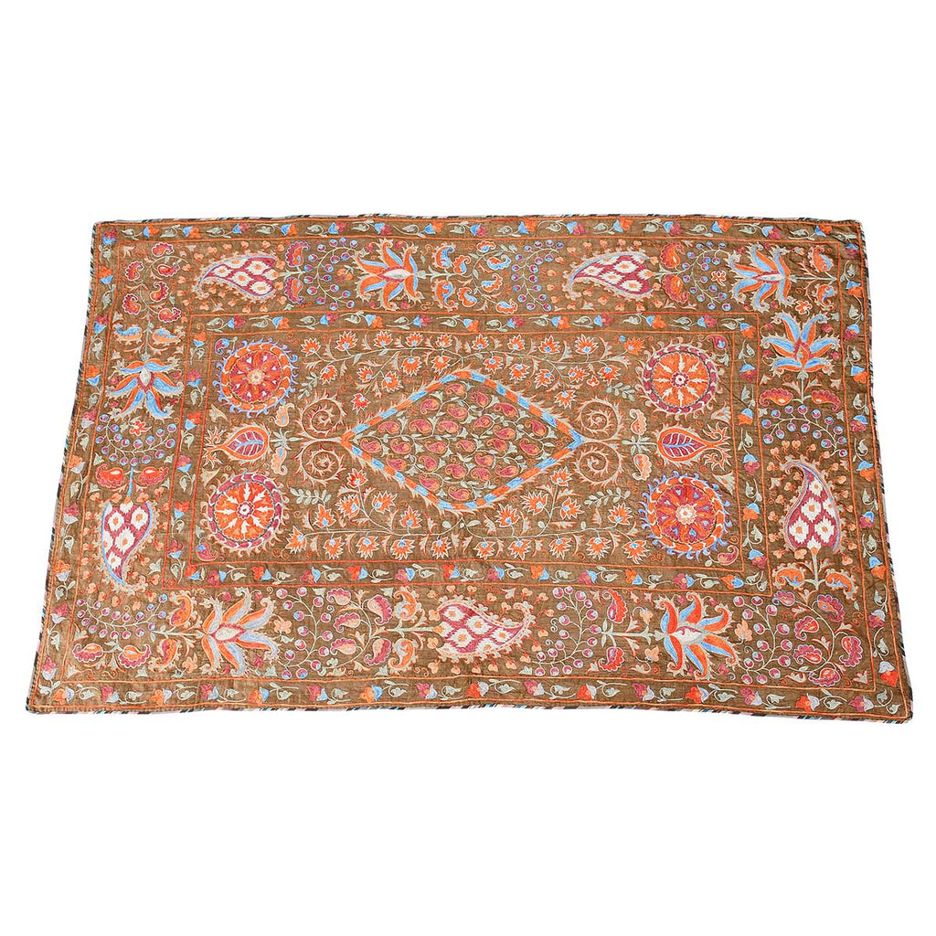 Antique Suzani Embroidery on Olive-colored Ground