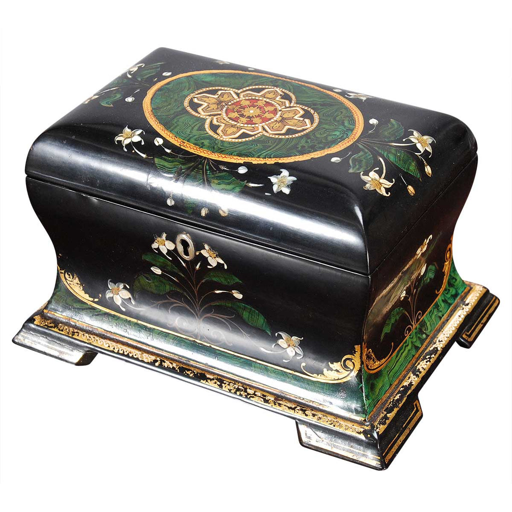 A Black Lacquered and Painted Tea Caddy