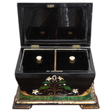 A Black Lacquered and Painted Tea Caddy