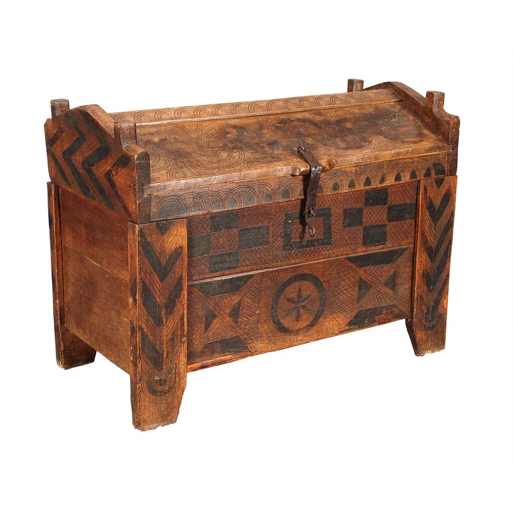 Stained Coffer with Peaked Lid