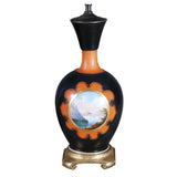 Lovely pair of 19th century black and orange Paris Porcelian vases. view 2