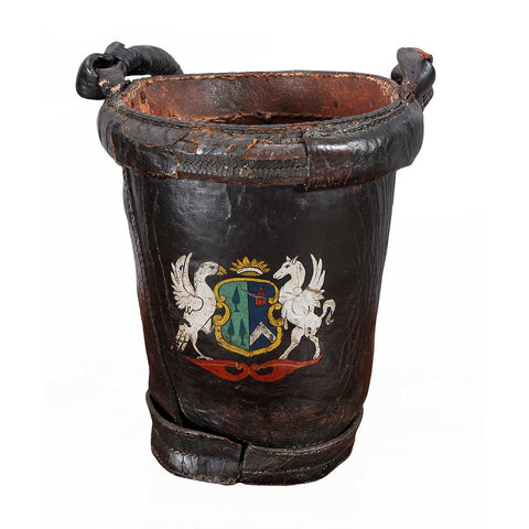 Black Leather Fire Bucket with Armorial