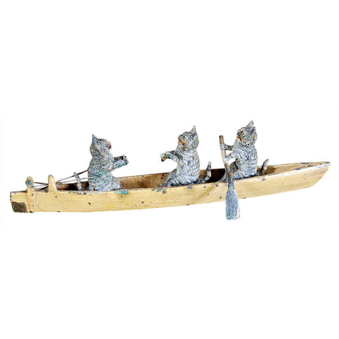 Bronze Miniature Cats in a Boat