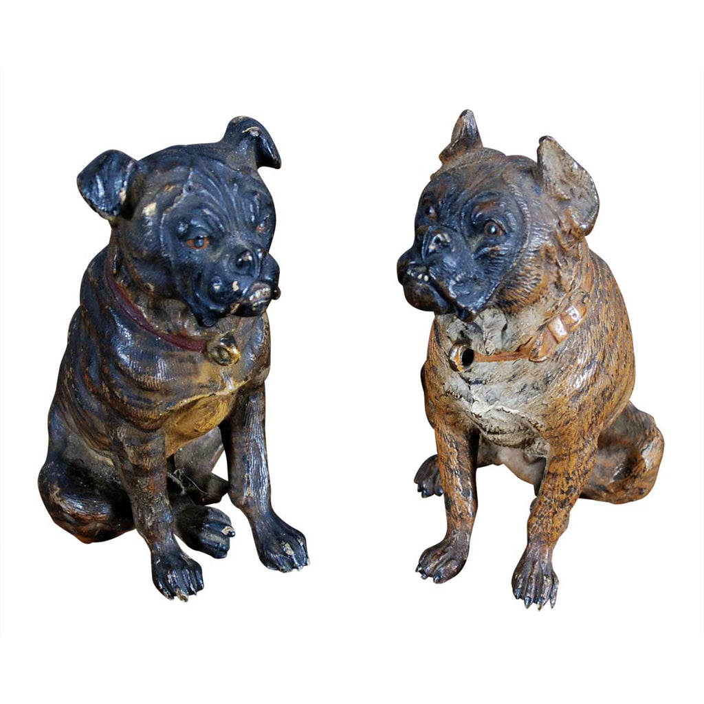 Two Miniature Bronze Dogs