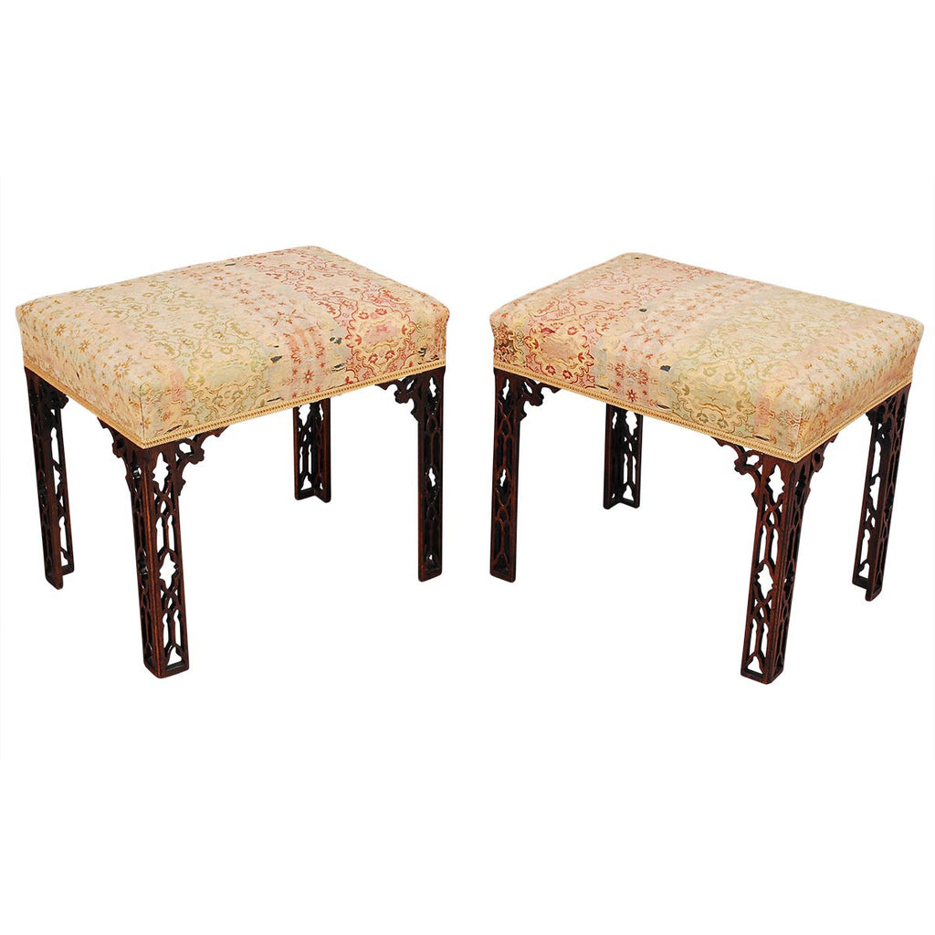 Pair of Chinese Chippendale Style Stools