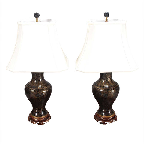 Pair of Black and Gold Vases as Lamps