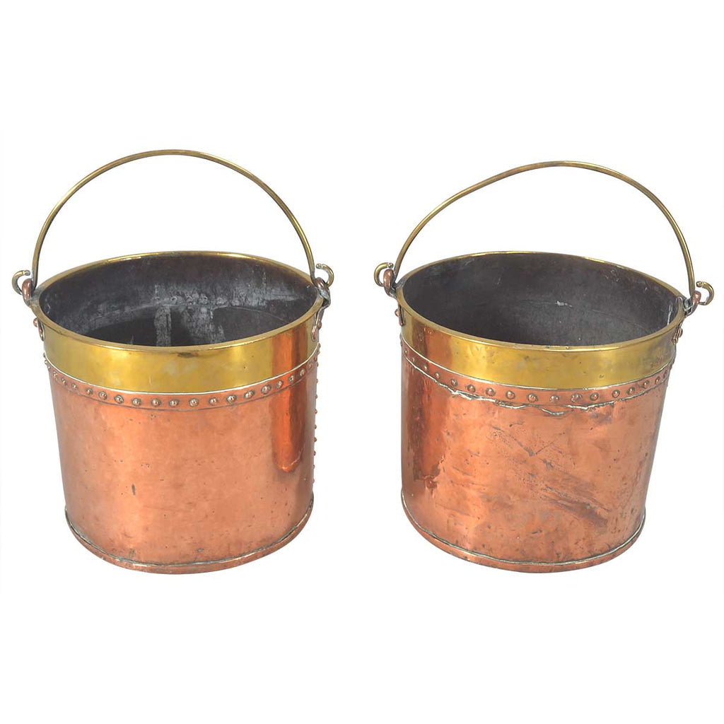Near Pair of Copper and Brass Buckets