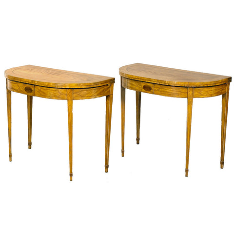 Pair of mahogany card tables with satinwood inlay legs. View 2