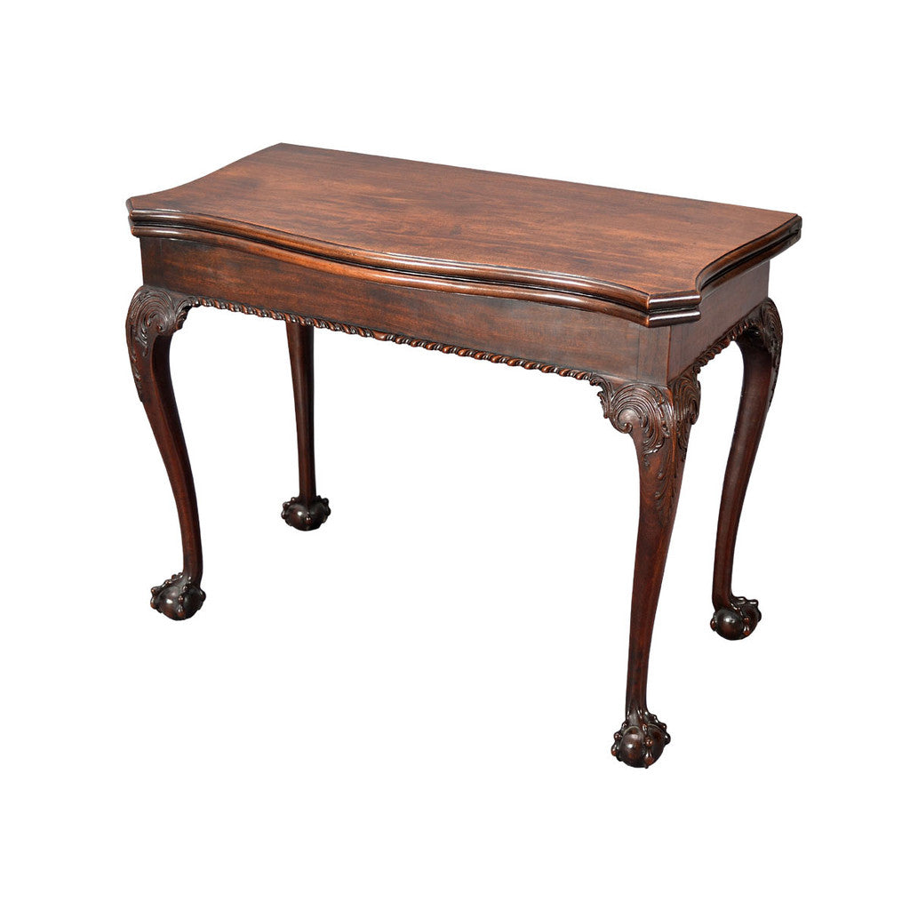chippendale period antique card table with cabriole legs and ball and claw feet