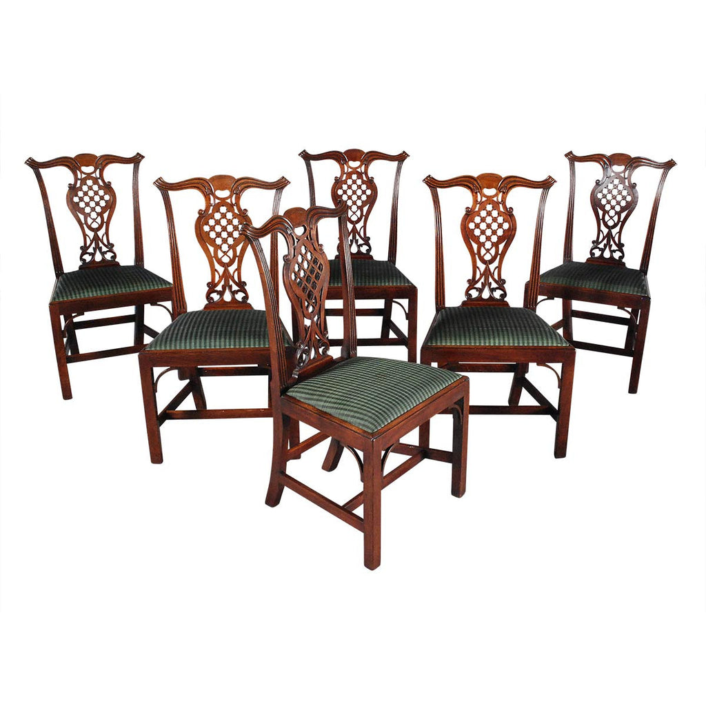 Set of Six Dining Chairs with Lattice-Work Splat