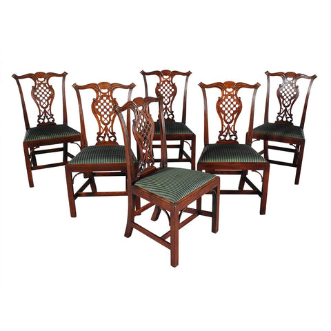 Set of Six Dining Chairs with Lattice-Work Splat