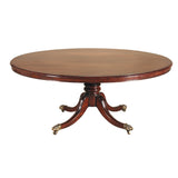 An English mahogany dining table on turned pedestal with four-splay legs. view 2