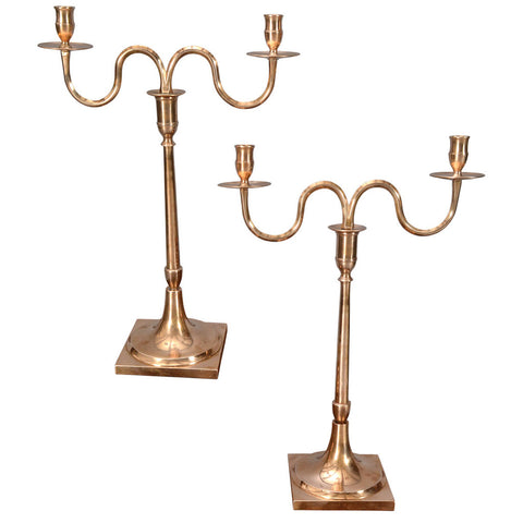 An antique pair of Bell Metal Candelabra with two S-shaped arms. view 1